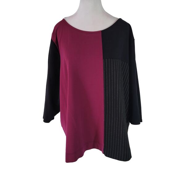 Lane Bryant Size 26/28 Color Block Two Tone Pinstripe 3/4 Sleeve Top Round Neck - Picture 1 of 9